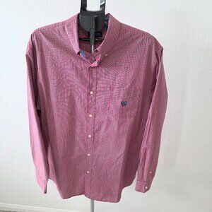 CHAPS EASY CARE MENS XXL RED AND NAVY PLAID LONG SLEEVE SHIRT